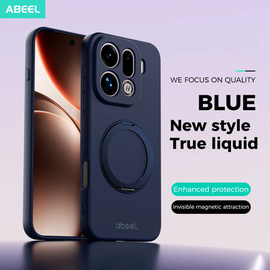 For OPPO Find X9 Pro Case Hand Feel Liquid Silicone Magsafe Ring Holder inner Fur Soft Mobile Phone Cover