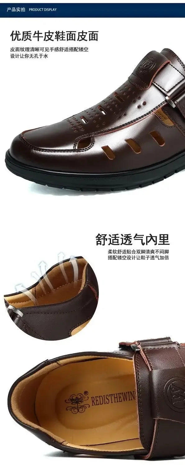 Sandales Homme en Cuir Véritable Chaussures Décontractées Respirantes d'Été pour Homme Sabots à Enfiler Extérieur Antidérapantes Faites à la Main Sandales