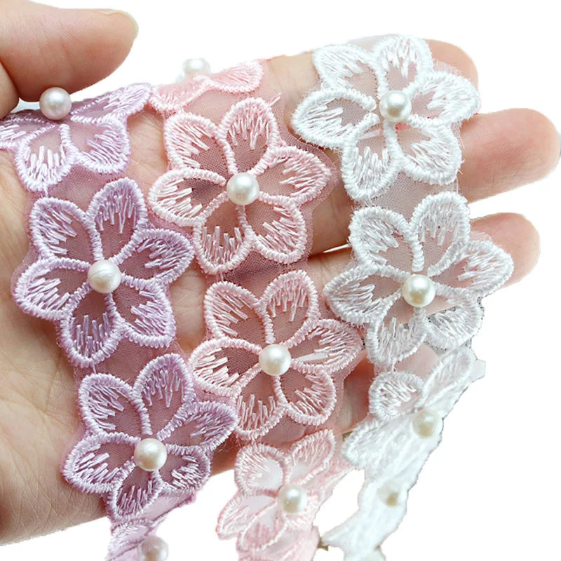 (1 Yards/roll) Width 3.4cm Color Nail Bead Eugen Yarn Six Flap Lace Clothing Matching Design Sense Girl Diy