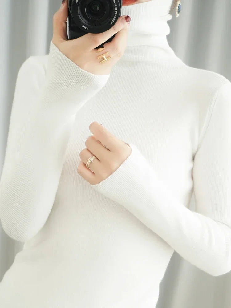Women Sweater Turtleneck Slim Pullovers Autumn Winter Warm Bottoming Shirts Jumpers Basic High Strecth Korean Knitwear 2026