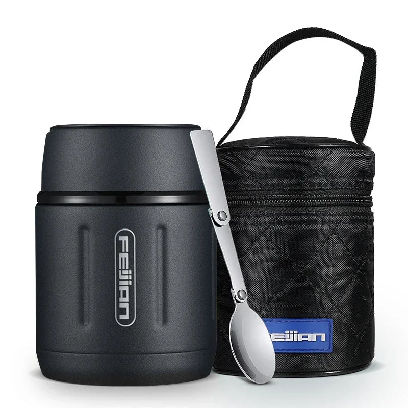 FEIJIAN 500ml Tragbare Vakuumflasche Essen Thermoskanne 316 Edelstahl Einfache Vakuumisolierte Lebensmittelbox mit Löffel Kinder Lunchbox