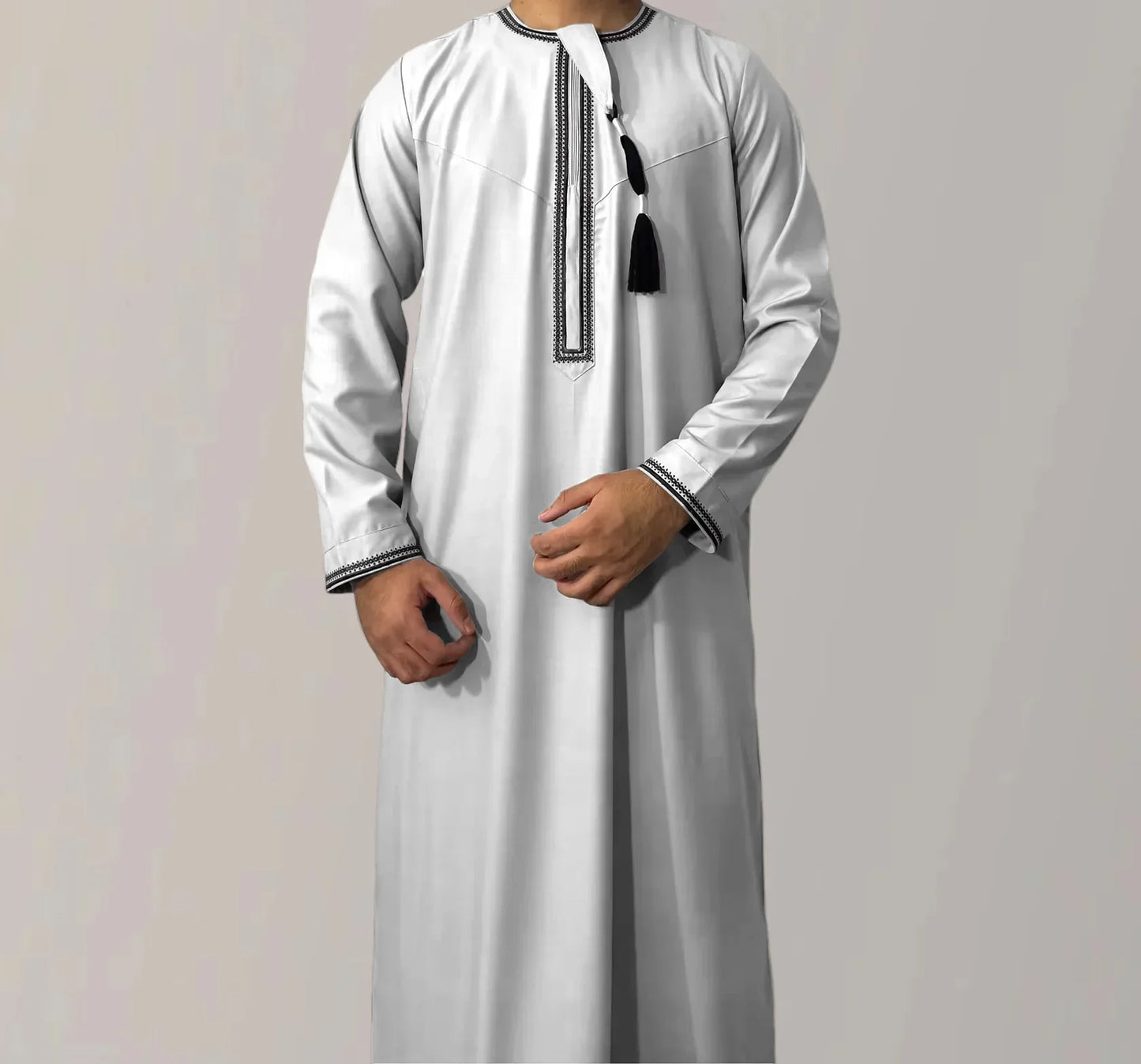 Nouvelle robe longue à manches longues pour hommes musulmans Abaya Daffah Jubba Thobe Pakistan Arabie Saoudite Caftan Islamique Vêtement de prière Afghane