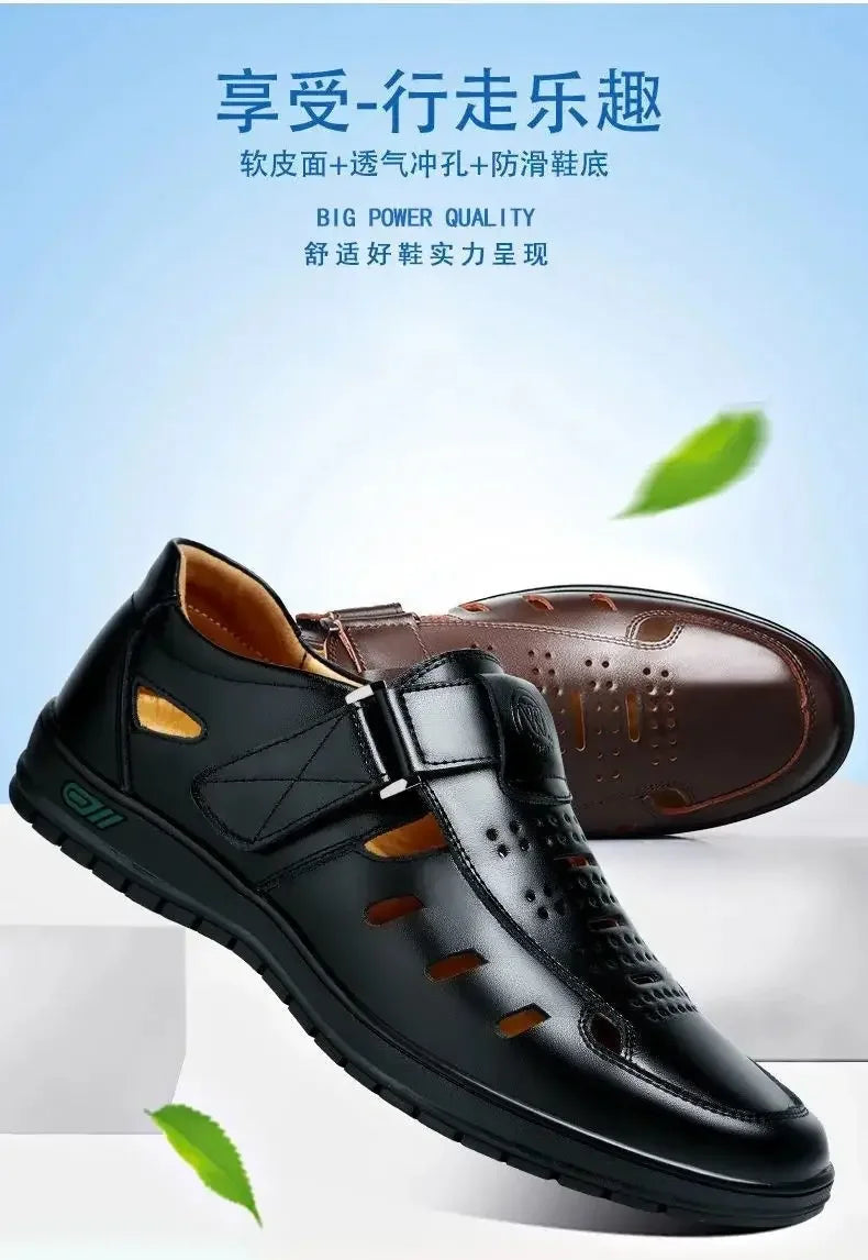 Sandales Homme en Cuir Véritable Chaussures Décontractées Respirantes d'Été pour Homme Sabots à Enfiler Extérieur Antidérapantes Faites à la Main Sandales