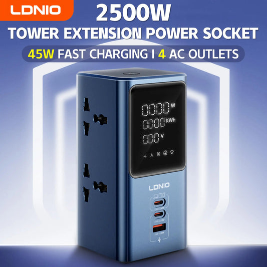 LDNIO 45W Vertikale Turm-Steckdosenleiste Mehrfach Universalsteckdosen Verlängerungskabel QC PD USB C Schnellladegerät Bildschirm UK EU US Stecker