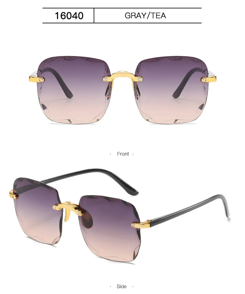 Randlose Damen-Sonnenbrille, modische Verlaufsgläser, Damensonnenbrille, Vintage-PC-Bügel, klassische Designer-Sonnenbrille für Herren