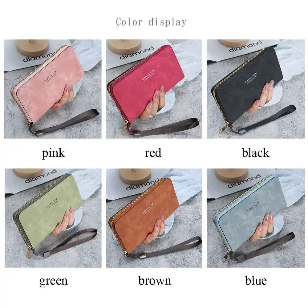 Forever Young Geldbörse Damen Lang PU Standard Geldbörsen 2024 Neu Retro Weiblich Glatt Reißverschluss Portemonnaie Damen Handtasche Kartenfächer
