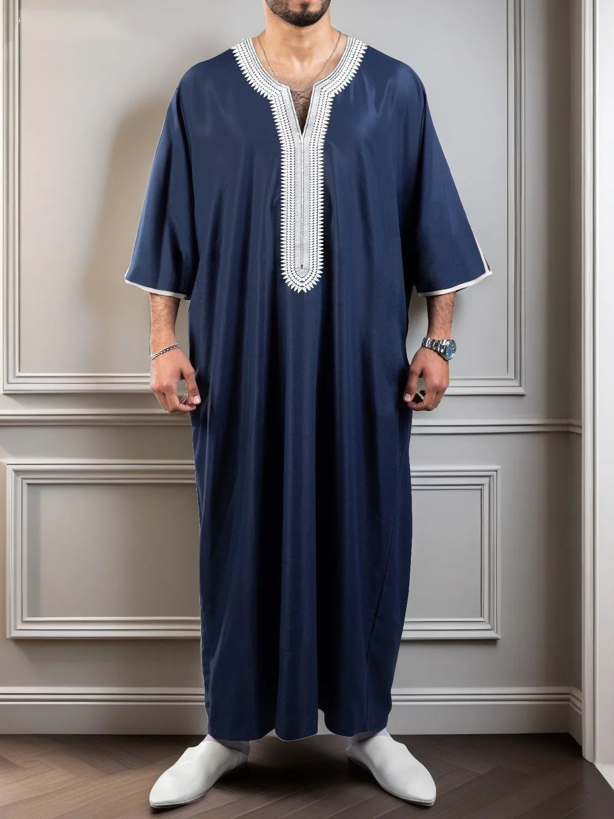 Nouvelle Abaya Musulmane Homme 2026 Robe Islamique Saoudienne Caftan Longue Robe Homme Marocain Thobe Jubba Uni Décontracté Brodé Caftan