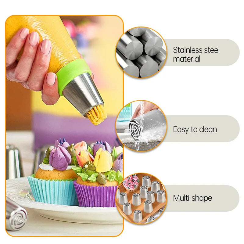 Stainless Steel Russian Framing Nozzle DIY Pastry Cream Decorating Nozzle Kitchen Baking Tools Framing Tools