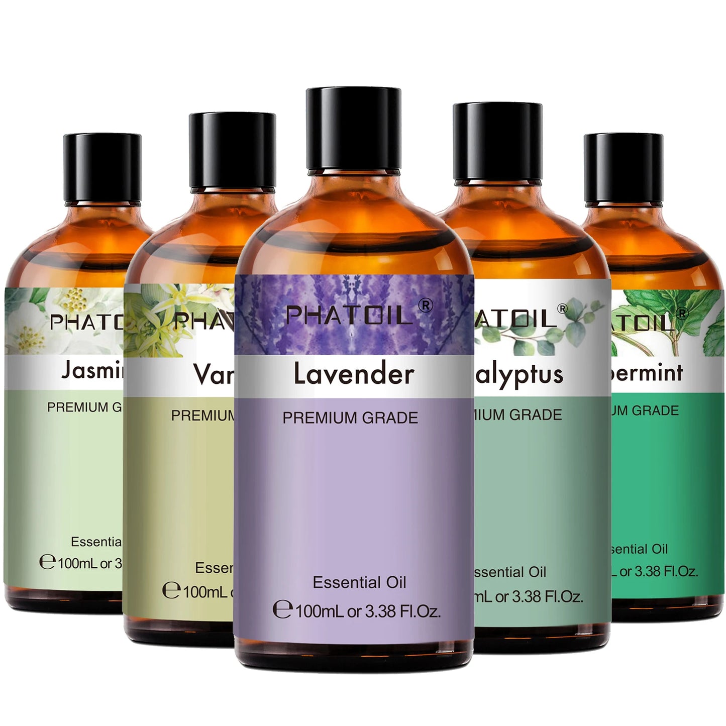 PHATOIL 100ml Eukalyptus Ätherisches Öl für die Haut Lavendel Vanille Jasmin Zitrone Bergamotte Aromaöl für Aromatherapie und Kerzenherstellung