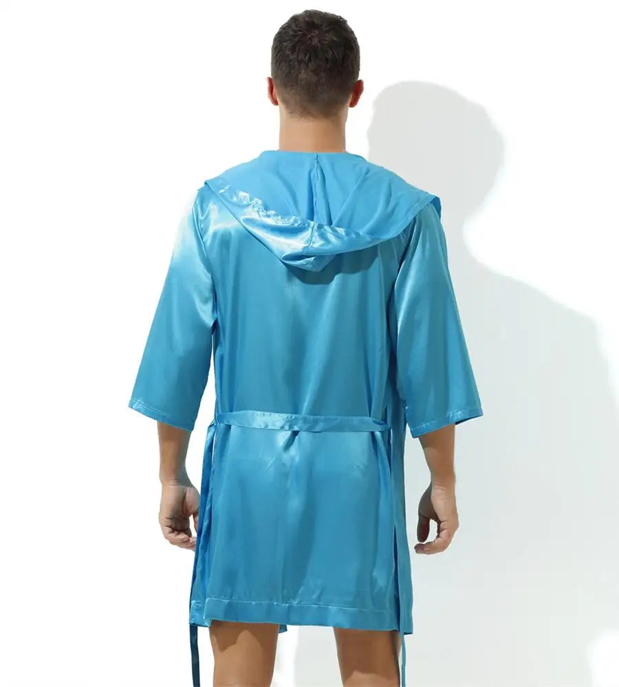 Sexy Nachtwäsche Herren Bademäntel Weich Seidig Kurzarm-Nachthemd Herren Hauskleidung Morgenmantel Herren Schlafanzug (Ohne Shorts)