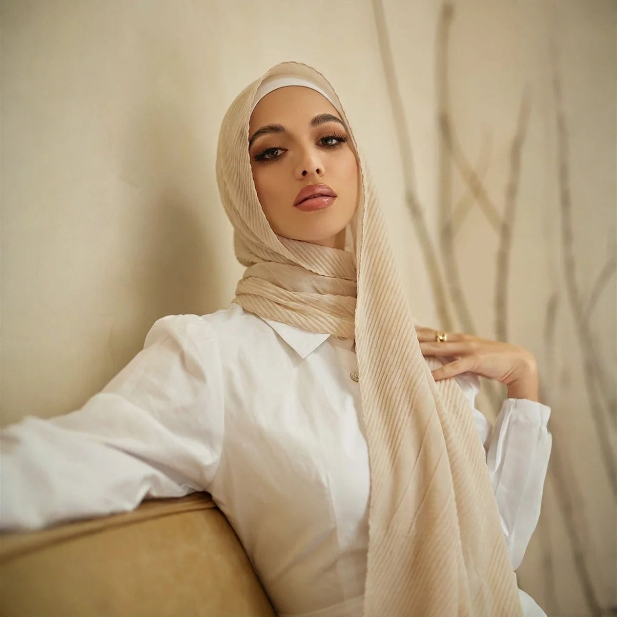 Grand Foulard en Coton Plissé Froncé Hijabs pour Femmes Voile Musulman Turban Écharpe Froncée Châle Foulards Islamique Foulard Femme Hijab