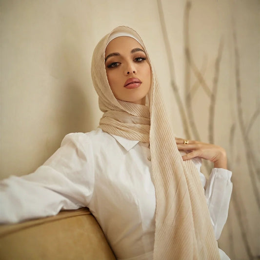 Large Size Cotton Scarf Pleated Crinkle Hijabs for Women Muslim Veil Head Wrap Wrinkle Shawl Scarves Islamic Foulard Femme Hijab