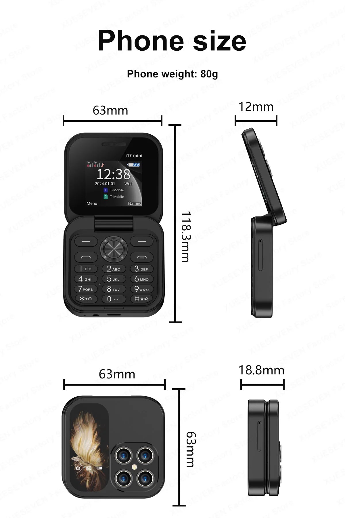 Téléphone portable à clapet SERVO i17Mini 2G, petit, à double carte SIM, à numérotation rapide, avec fonction Magic Voice, MP3, lampe de poche, mini téléphone pliable, radio FM, offre spéciale 2025