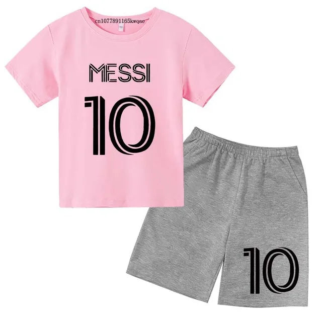 Maillot de football numéro 10 pour Garçons Filles de 3 à 12 ans, Ensemble décontracté T-shirt Manches Courtes + Short, Marque Tendance, Vêtements d'Été de Sport