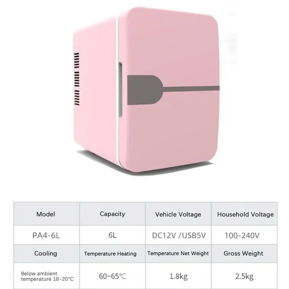 6L Auto Mini Kühlschrank Schönheitskosmetik Maske Make-up Hautpflege Kühlschrank Halbleiter USB Beheizter Kühl-Dormitory-Kühlschrank