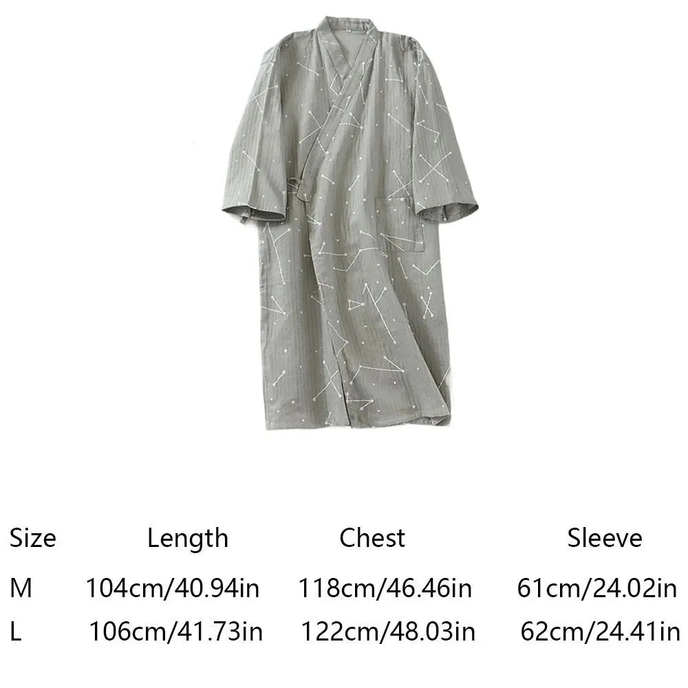 Bath Robe V-Neck Men's Kimono Bathrobe Long Sleeve Loose Kimono Pajamas Casual Thin Japanese-Style Yukata Summer