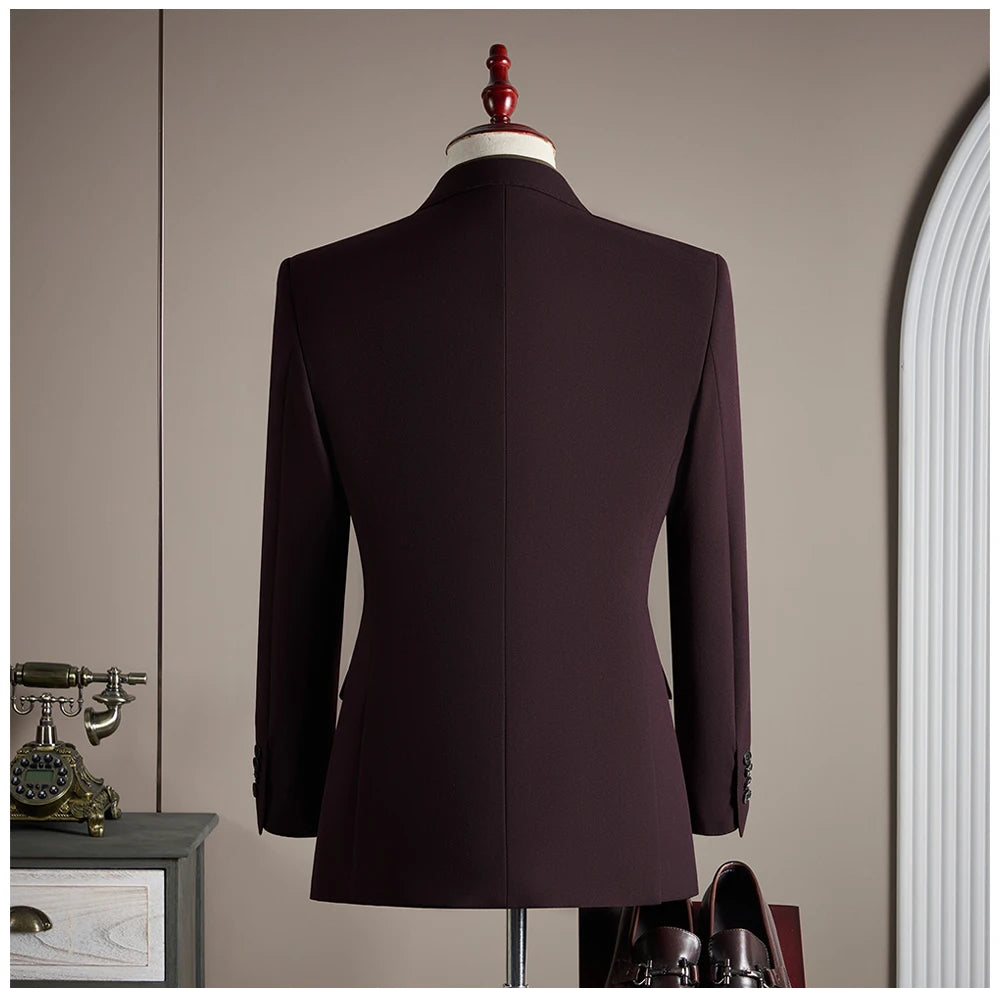 Ensemble de costume trois pièces en laine haut de gamme pour homme, élégant et décontracté, de couleur unie, idéal pour banquets et mariages.