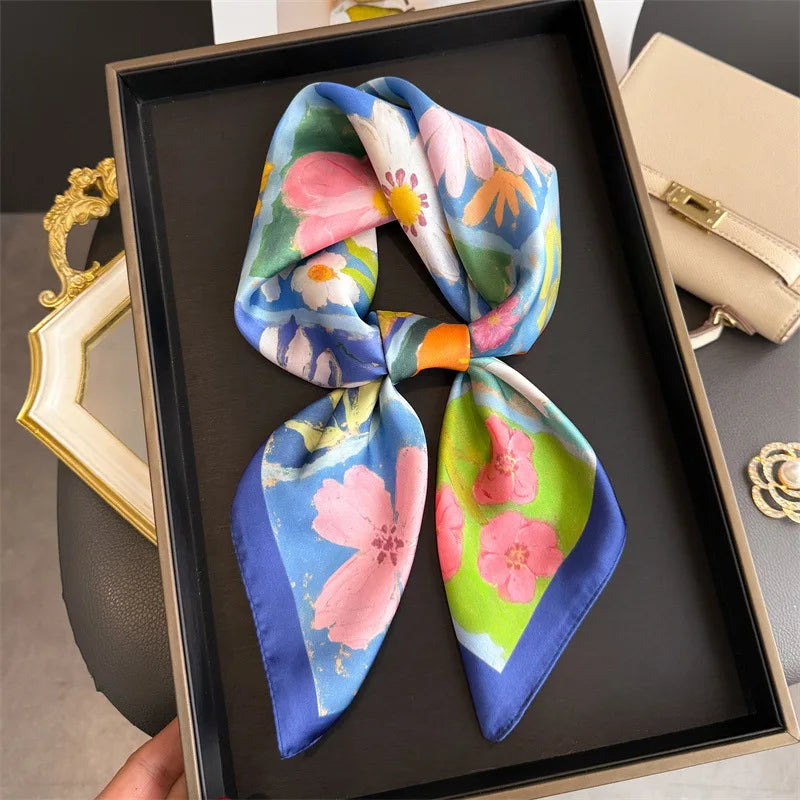 70*70cm Square Silk Scarves Women Hijab Shawls Abaya Women Veil Islamic Turban Femme Head Scarf Foulard Bandana Beach Pareo 2025