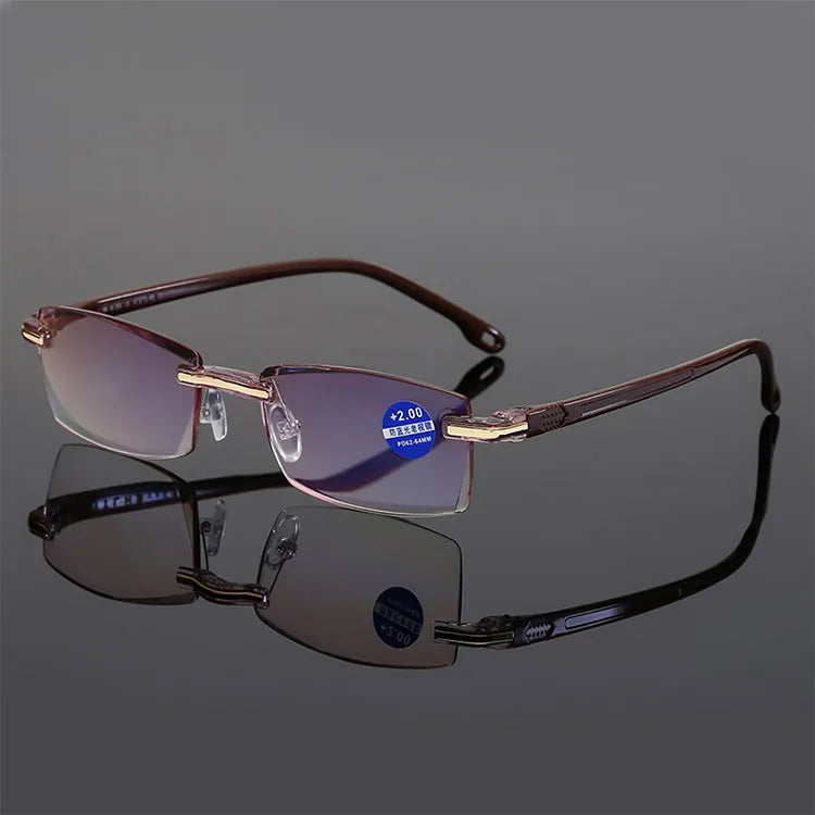 Lunettes de lecture anti-lumière bleue pour femmes, monture sans bords à découpe diamantée, pour hommes, anti-fatigue, hypermétropie, presbytie +1,5