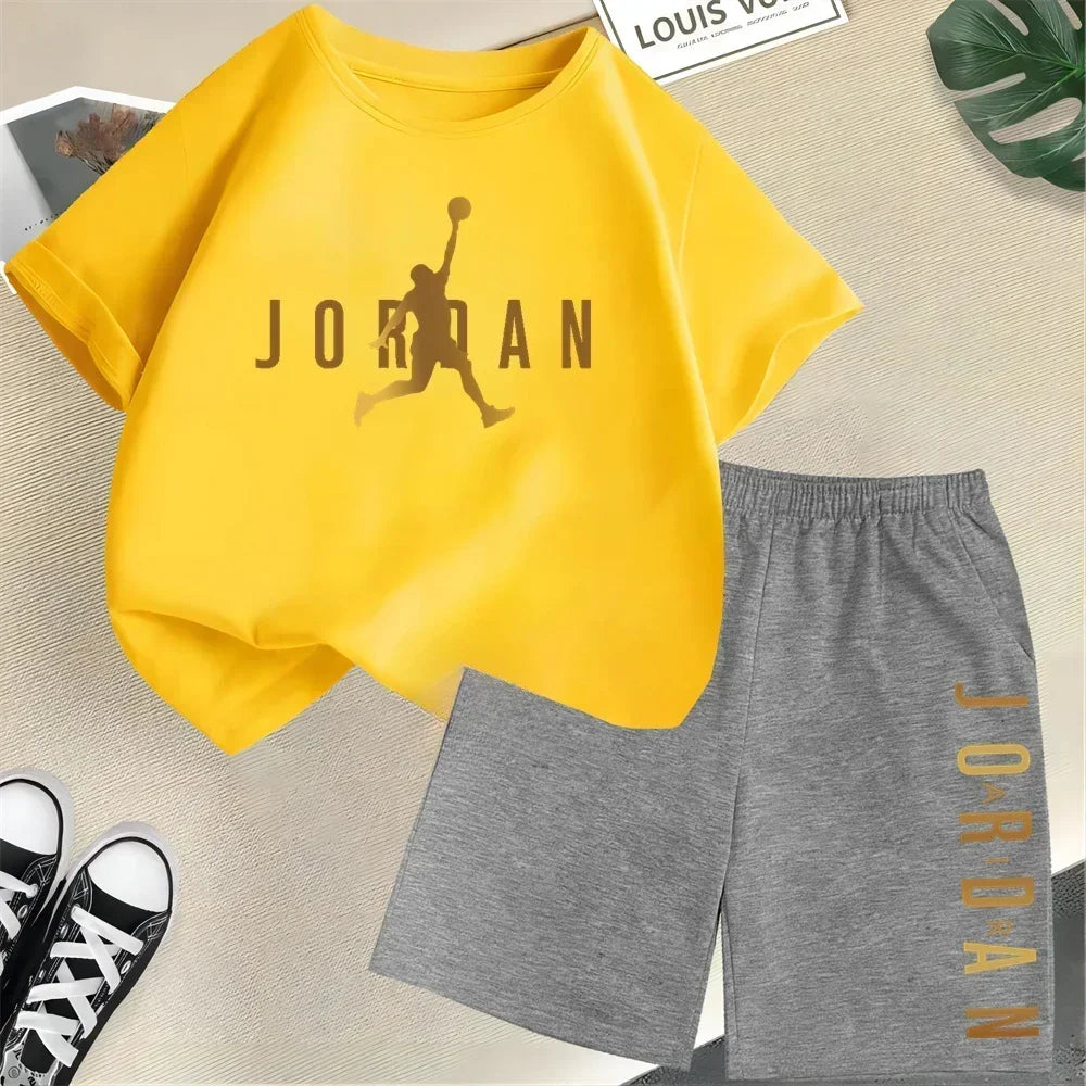 Sommer Kurzarm Kinder Set Slam Dunk Master Muster Print Sport T-Shirt + Shorts 2-teiliges Set Kinder Jungen Mädchen Mode Trainingsanzug