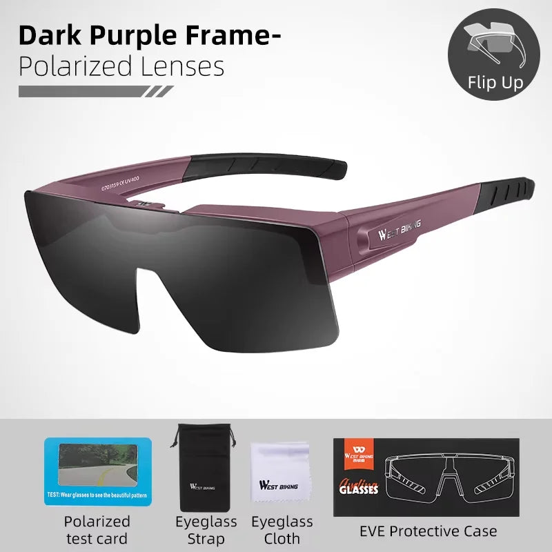 WEST BIKING Lunettes de cyclisme photochromiques Verres relevables Lunettes polarisées à clipser Pare-soleil VTT Vélo de route Lunettes de conduite de nuit