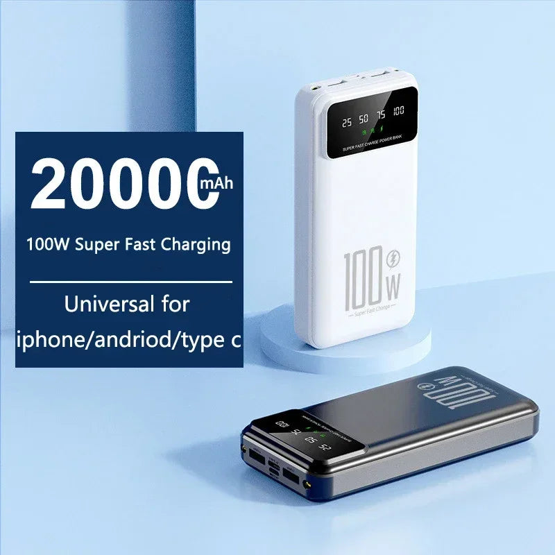 100W Superschnelles Laden Tragbares externes Akkuladegerät für iPhone 15 14 13 Samsung Huawei Xiaomi Powerbank 20000mAh