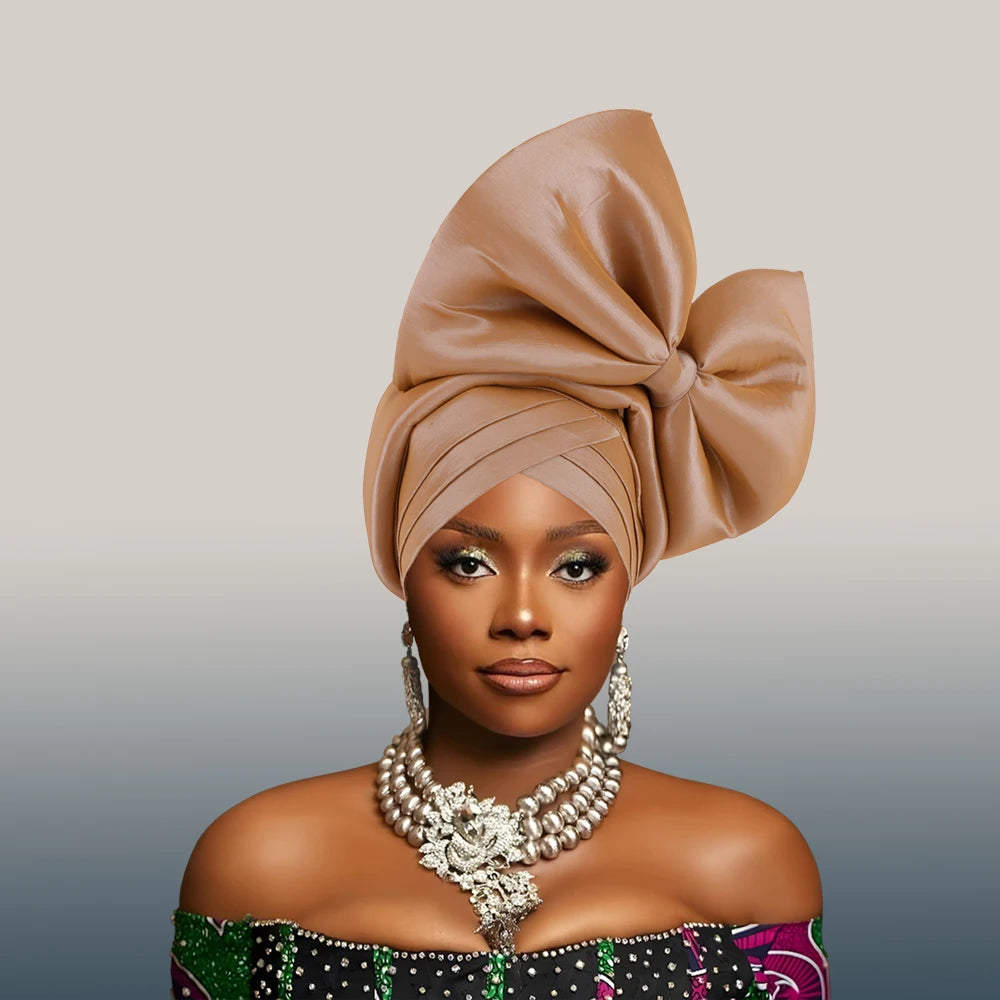 Casquette Turban Grand Nœud Exagéré Turban Femme Africaine Attache-Tête Auto Gele Nigeria Geles Femme Foulards Coiffe
