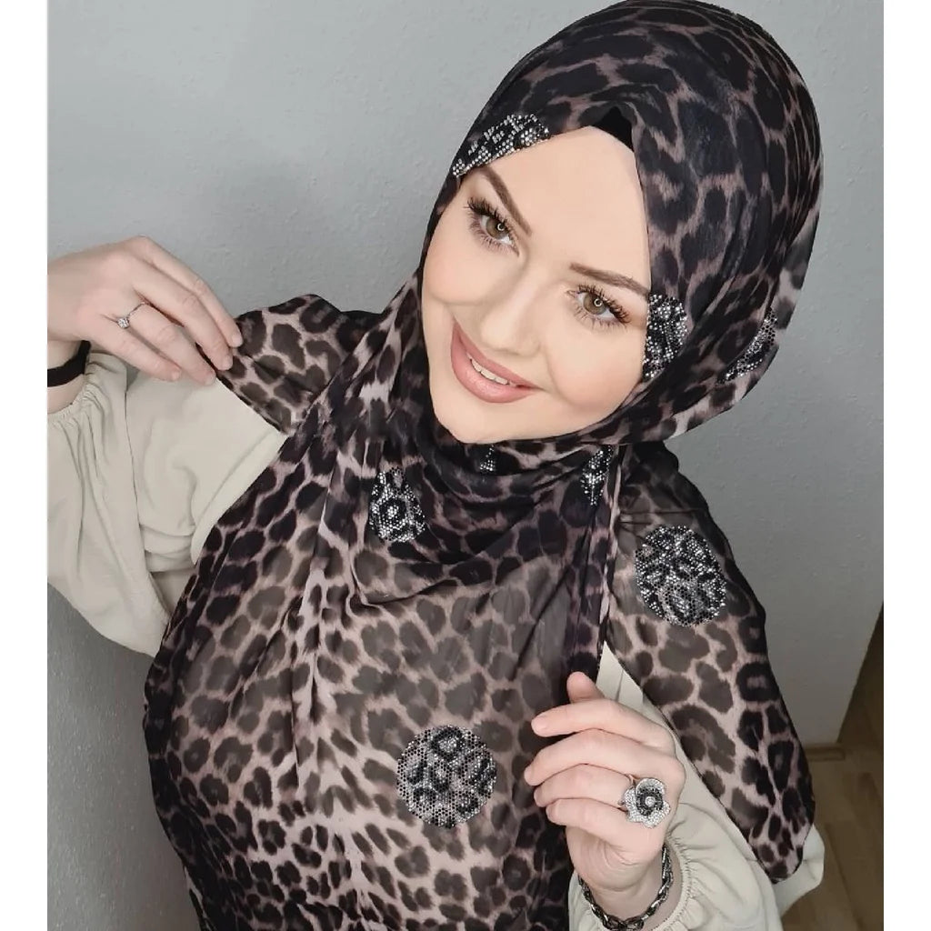 Turban instant musulman Strass Blanc Mousseline Hijab Abaya Hijabs pour femme Abayas Jersey Écharpe de tête scintillante Robe Femmes Turbans