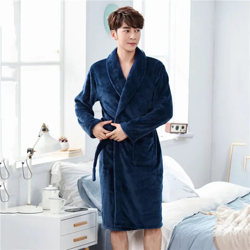 Peignoir Homme Polaire Épais Chaud Coral Fleece Flanelle Vêtement de Nuit Robe de Chambre Lingerie D'intérieur Vêtement D'intérieur Ample Peignoir