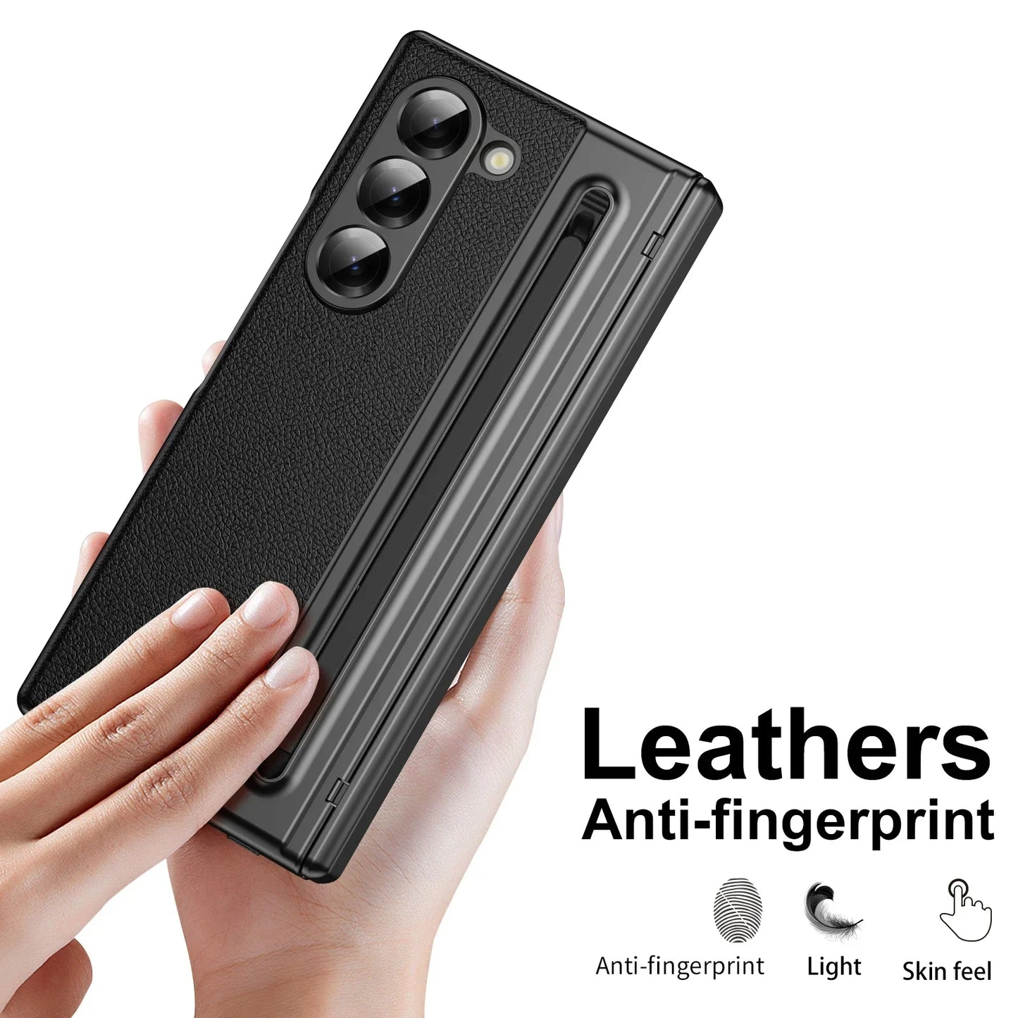 Leder mit Stahlfilm Stifthalter Handyhülle für Samsung Galaxy Z Fold 7 6 5 4 Fold7 Fold6 Scharnierschutz Stoßfeste Hülle