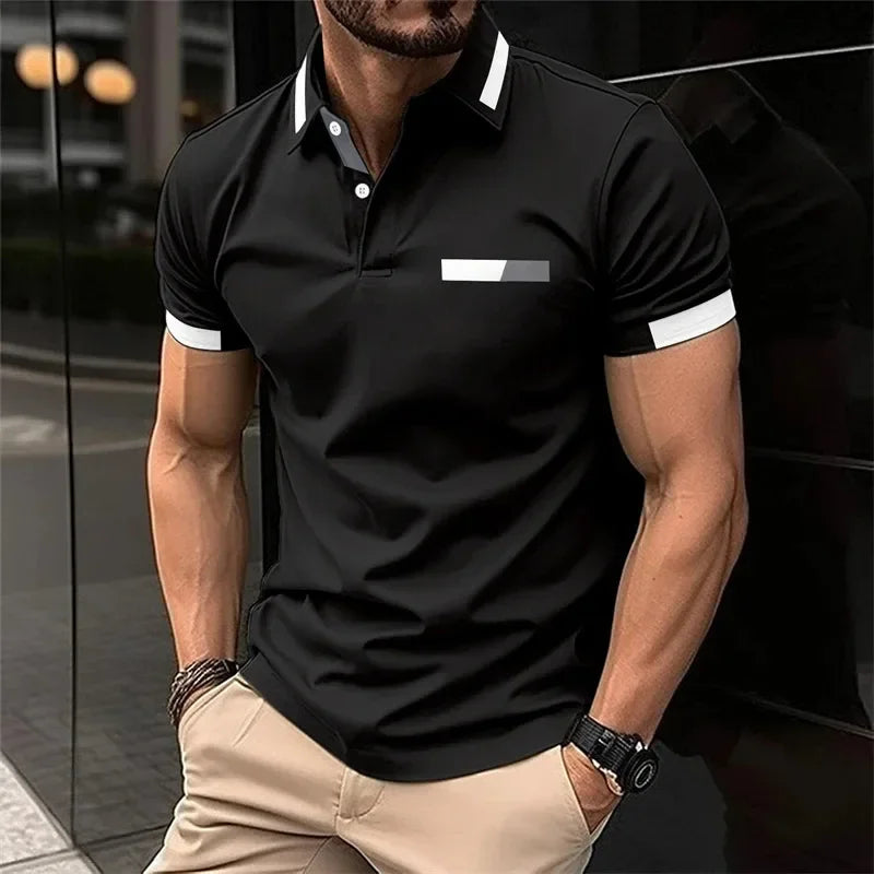 T-shirt Polo Homme de Sport Décontracté Fitness Gym Running Élastique Manches Courtes Col Revers Haut Homme Coupe Slim