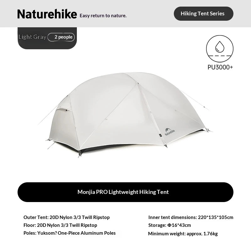Naturehike Mongar UL BASE PRO 123 People Tent Trekking Backpacking Shelter Tent 20D Nylon Waterproof Ultralight Outdoor Camping