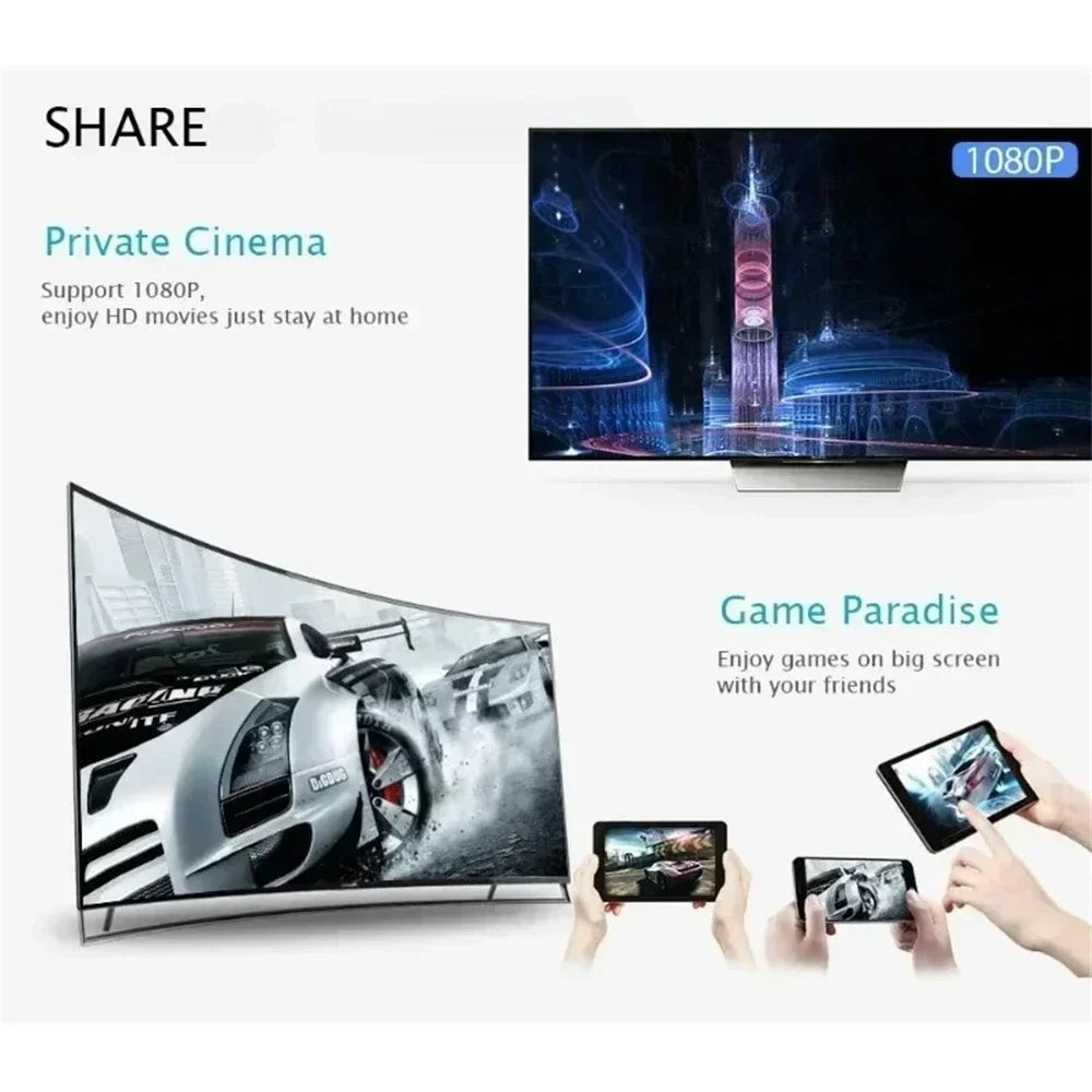 Portable 1080P HD TV Stick Video Receiver Display Screen Samll WiFi Dongle Adapter for Android/iOS Smart TV Box Miracast Chrome