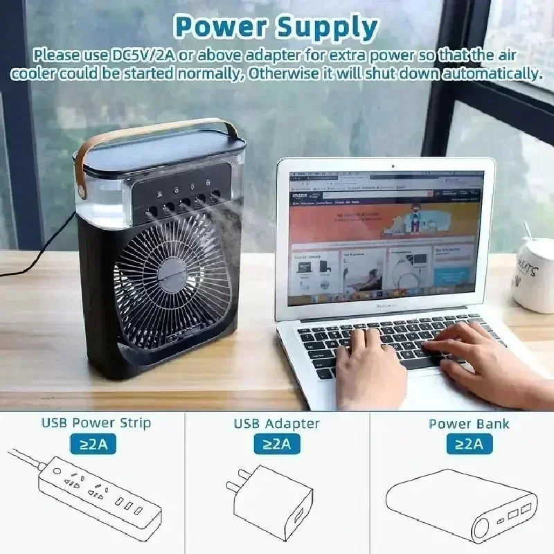 Ventilator Tragbarer Luftkühler Klimaanlage Luftbefeuchter mit 500 ml Wassertank Leiser Nebel-Wassersprühventilator für Zuhause, Zimmer, Camping, Auto, Büro