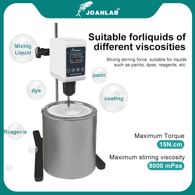 JOANLAB Rührer Labor Digitalanzeige Überkopfrührer Elektrischer Mischer Laborgeräte 5/10L 1200rpm 110/220V OS-10S