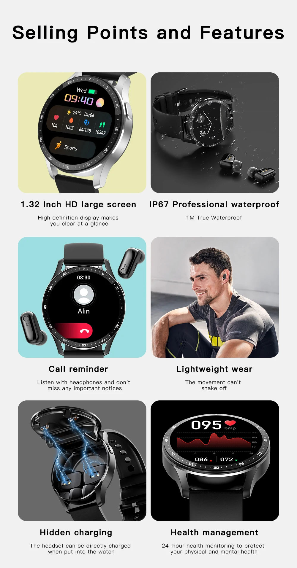 Montre Intelligente 2 en 1 X7 avec Écouteurs Montre Connectée Écouteurs Bluetooth TWS Moniteur de Fréquence Cardiaque et de Pression Artérielle Montre Sport Montre Fitness