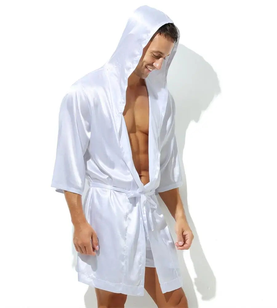 Sexy Nachtwäsche Herren Bademäntel Weich Seidig Kurzarm-Nachthemd Herren Hauskleidung Morgenmantel Herren Schlafanzug (Ohne Shorts)