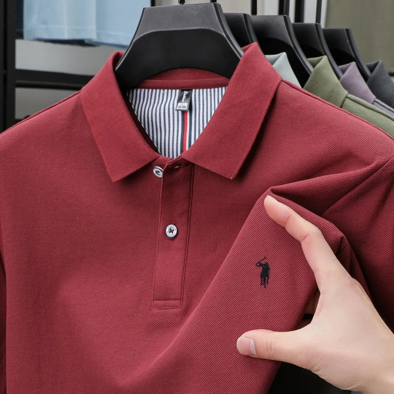 T-shirt polo d'affaires d'été décontracté ample brodé de marque de luxe haut de gamme en coton pur à 100 % pour homme à manches courtes respirant