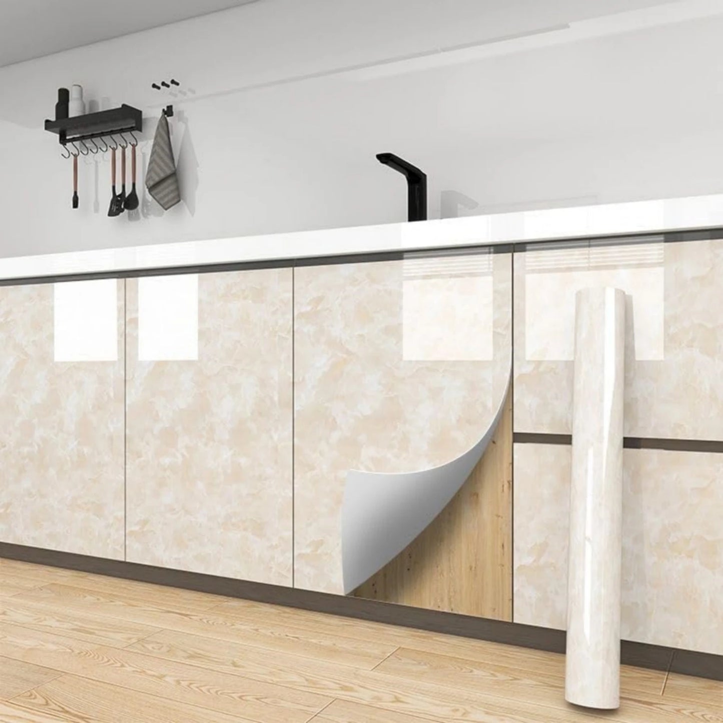 Papier Adhésif Marbre Rose Brillant Auto-Adhésif Comptoir de Cuisine Papier Peint Granit Imperméable Anti-Huile Autocollant pour Décoration d'Intérieur