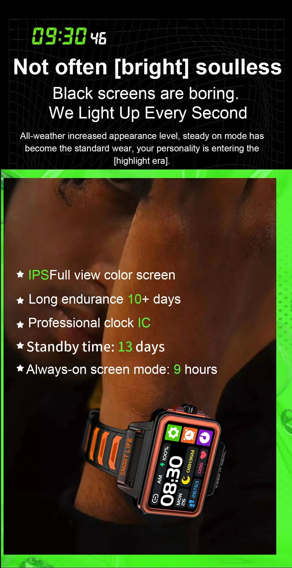 Hip-Hop-Fashion-Persönlichkeit Smartwatch 1,57 Zoll HD-Bildschirm 24h Kontinuierliche Herzfrequenz Schlafmonitor Spiel Wasserdichte Smartwatch