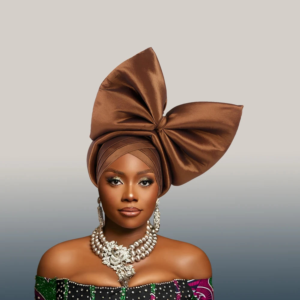 Casquette Turban Grand Nœud Exagéré Turban Femme Africaine Attache-Tête Auto Gele Nigeria Geles Femme Foulards Coiffe