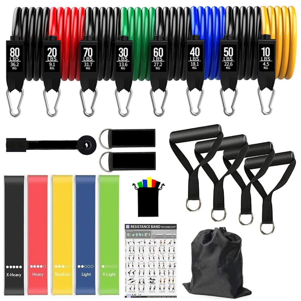 360lbs Fitness Übungen Widerstandsbänder Set Elastische Tubes Zugseil Yogaband Trainingsausrüstung für Zuhause Fitnessstudio Gewicht
