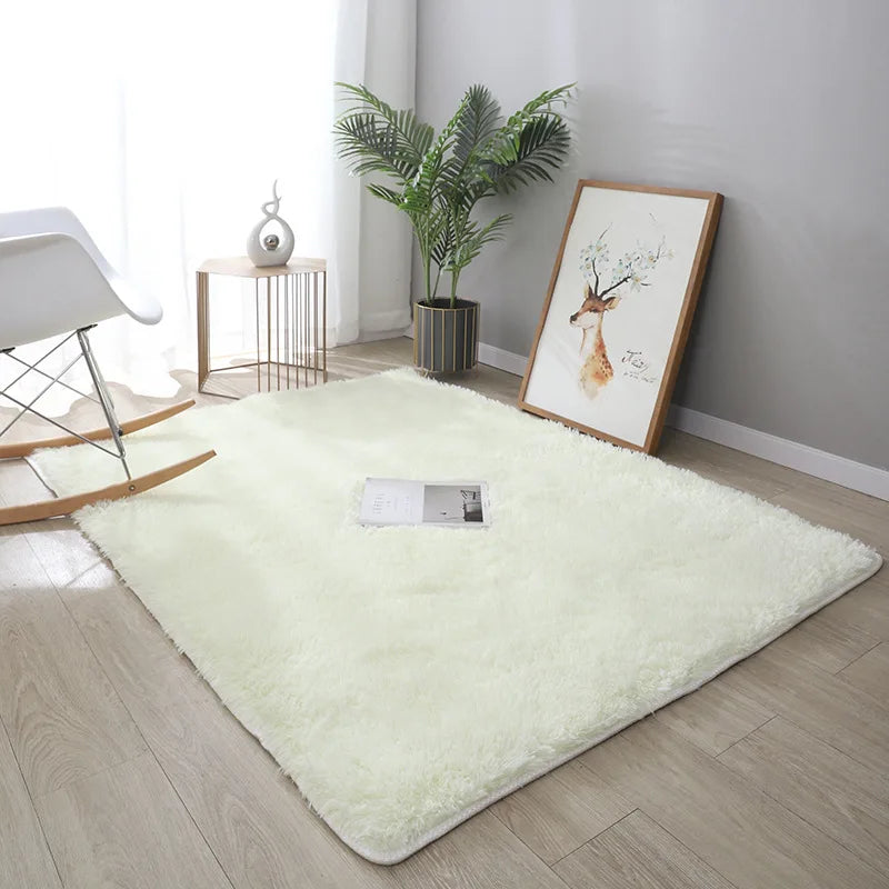 VIKAMA Simple Modern Silk Hair Tie-Dye Carpet Plush Soft Living Room Bedroom Bed Blanket Children's Room Non-Slip Floor Mat