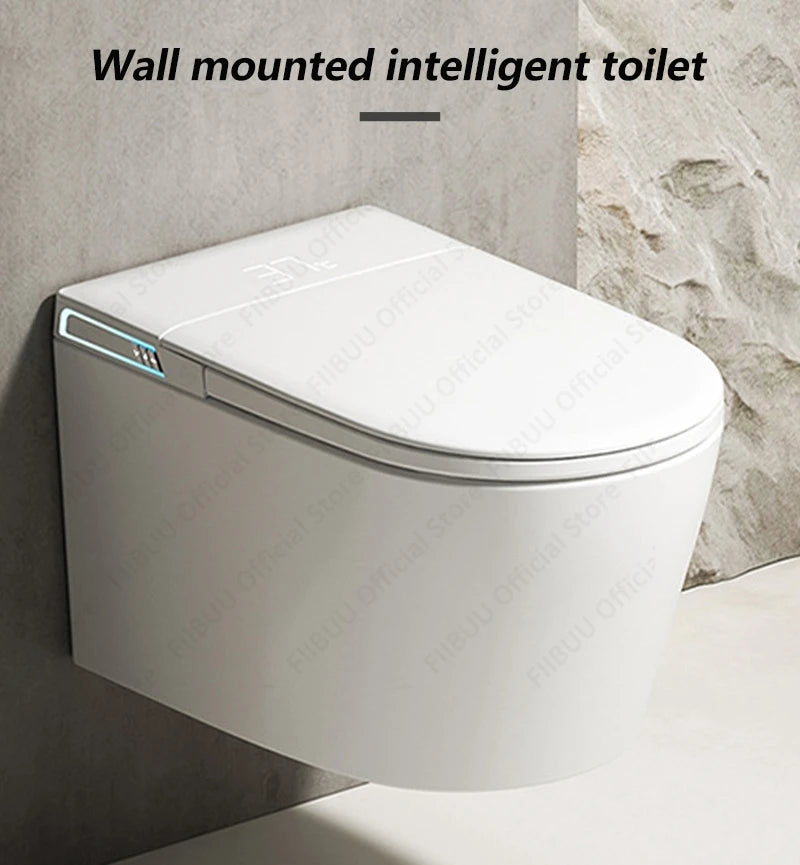 Toilettes intelligentes murales ultimes noires/grises/blanches avec bidet intégré, réservoir d'eau, toilettes allongées monobloc, siège chauffant à eau chaude