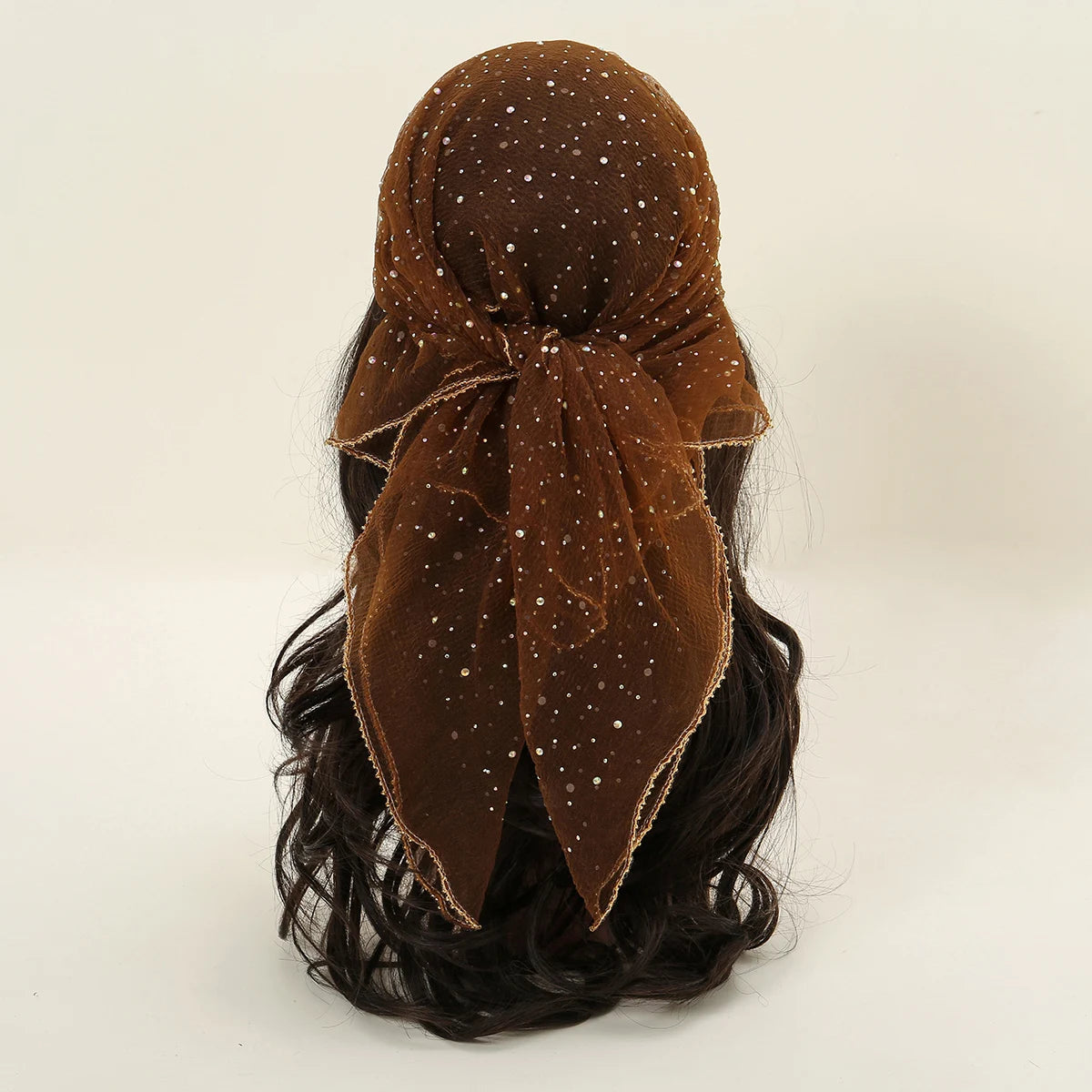80*80cm Small Size Square Scarf Thin Light Breathe Turban Diamonds Solid Color Lace Veil Headscarf  Luxury Bag Scarf Accessories