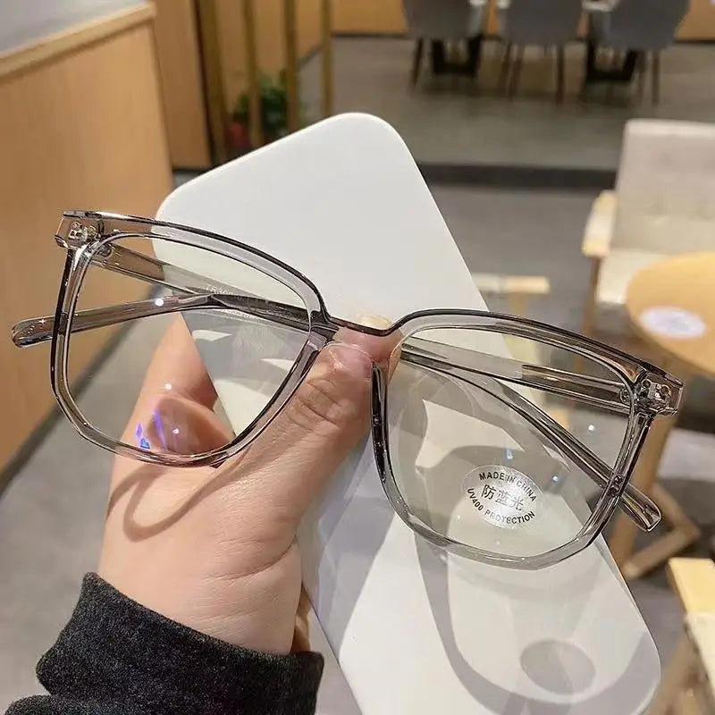 Rechteckige Myopie-Brille für Damen und Herren, Anti-Blau-Licht, übergroß, Unisex, luxuriös, klare Dioptrien-Korrekturbrille 0 bis -6.0