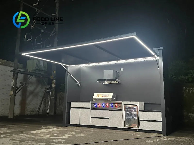 All in One Customizable Modern Premium Powder Coated Rust-Proof & Wind-Resistant Outdoor BBQ Station with Fridge & Sink