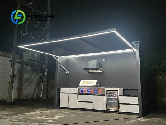 All in One Customizable Modern Premium Powder Coated Rust-Proof & Wind-Resistant Outdoor BBQ Station with Fridge & Sink