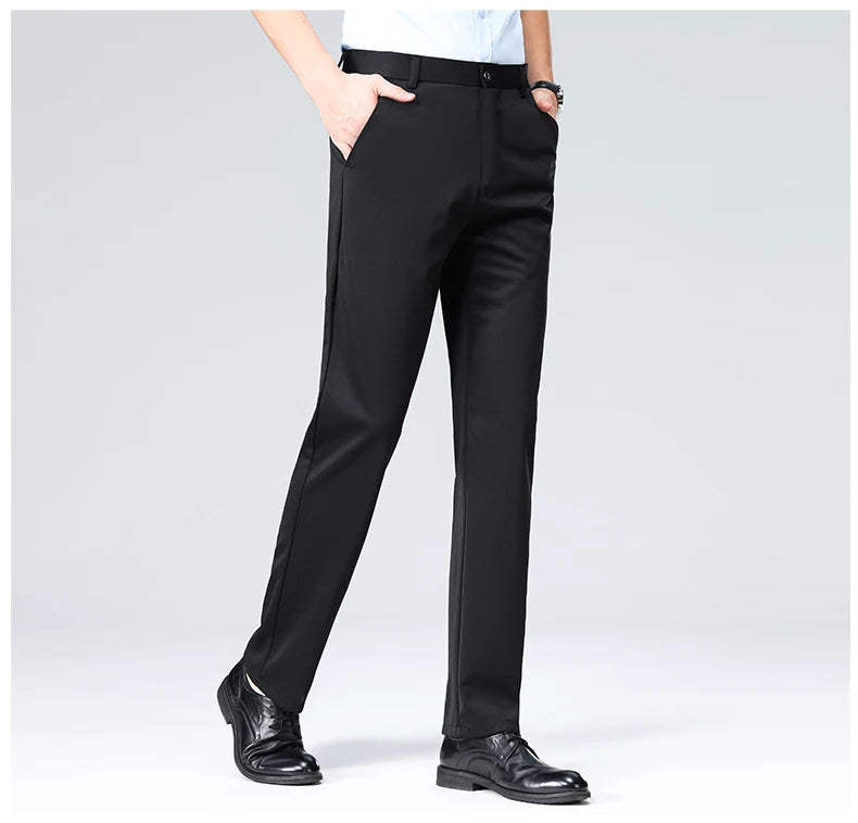 Pantalon Homme Printemps Été Coupe Droite Fin Costume de Ville Habillé Travail Décontracté Business Noir Rouge Vin Pantalon Long