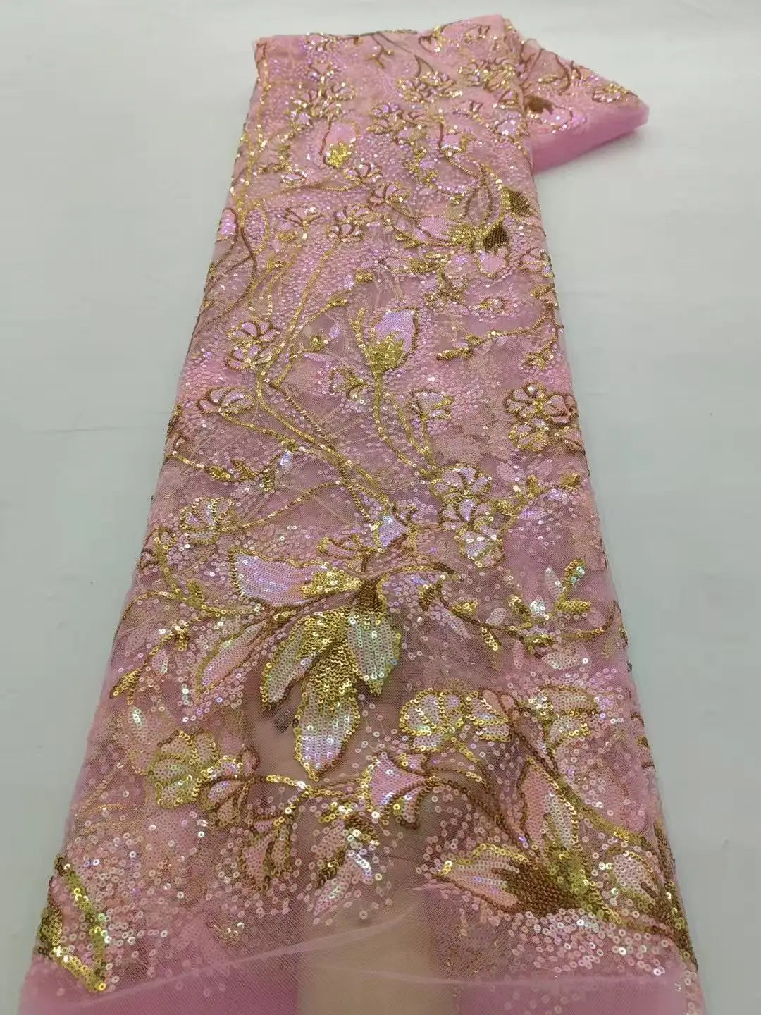 2025 Nigerian Lace Fabric Embroidery African Tulle Fashion Luxury Sequins Wedding Fabric for Women Handmade 5 Yards